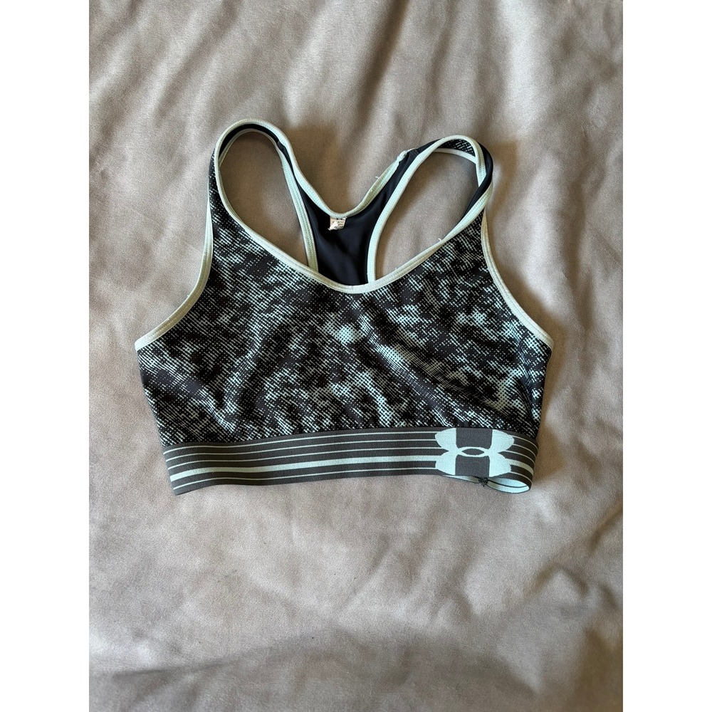 Under Armour Reversible HeatGear Sports Bra Black Mint Green Printed Racerback